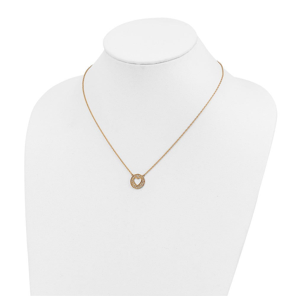 Sterling Silver Gold Plated Diamond Heart in Circle with 2 in ext Necklace