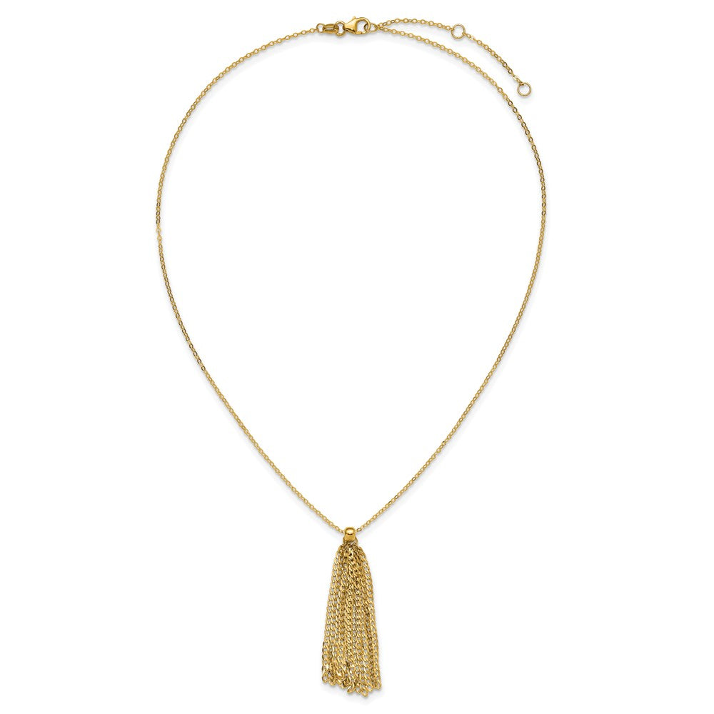 14K Polished Fancy Curb Link Tassel w/ 2in Ext. Necklace