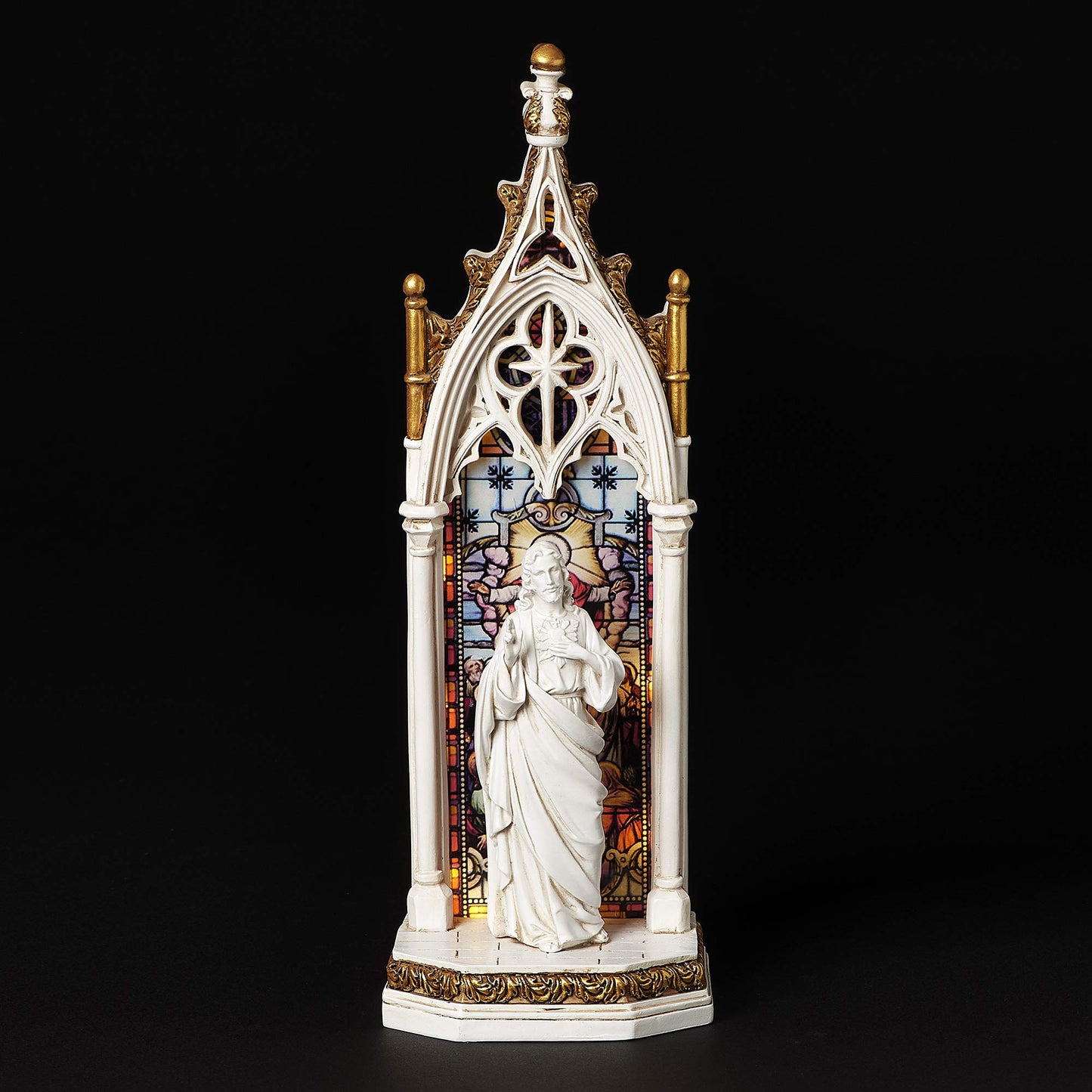 Joseph's Studio by Roman - Sacred Heart of Jesus Arch Window LED Figure, Renaissance Collection, 11.75" H, Resin and Stone, Religious Gift, Decoration, Battery Operated