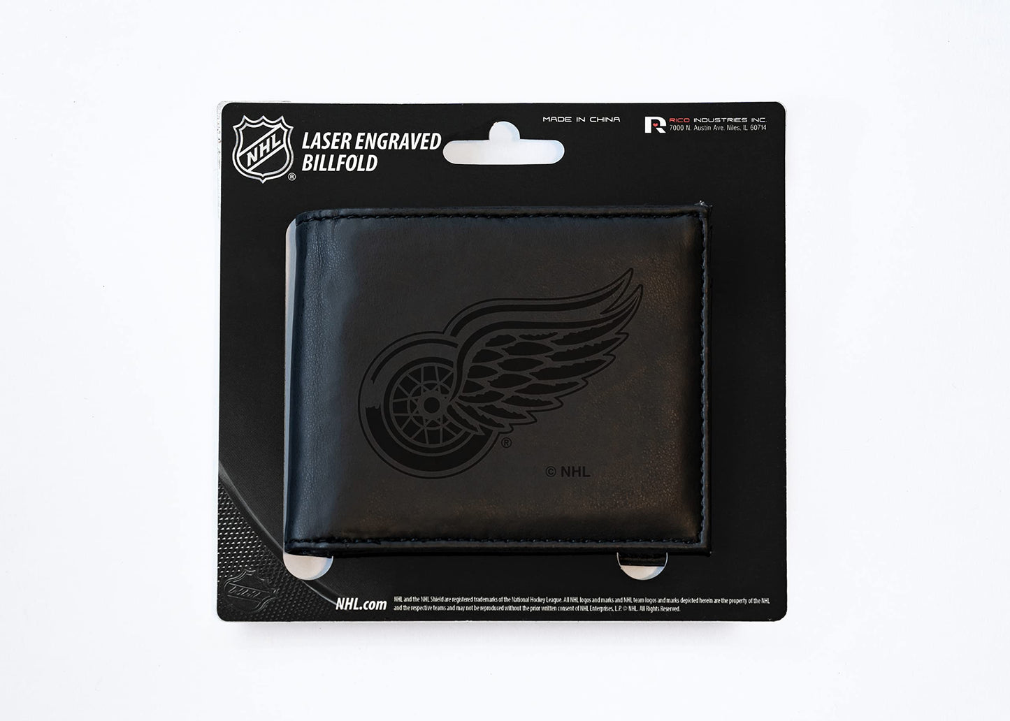 Detroit Hockey Red-Wing's Laser Engraved Black Billfold Wallet