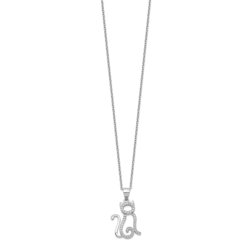 Cheryl M Sterling Silver Rhodium-plated Brilliant-cut White CZ Cat 18.25 Inch Necklace 18.25 Inches