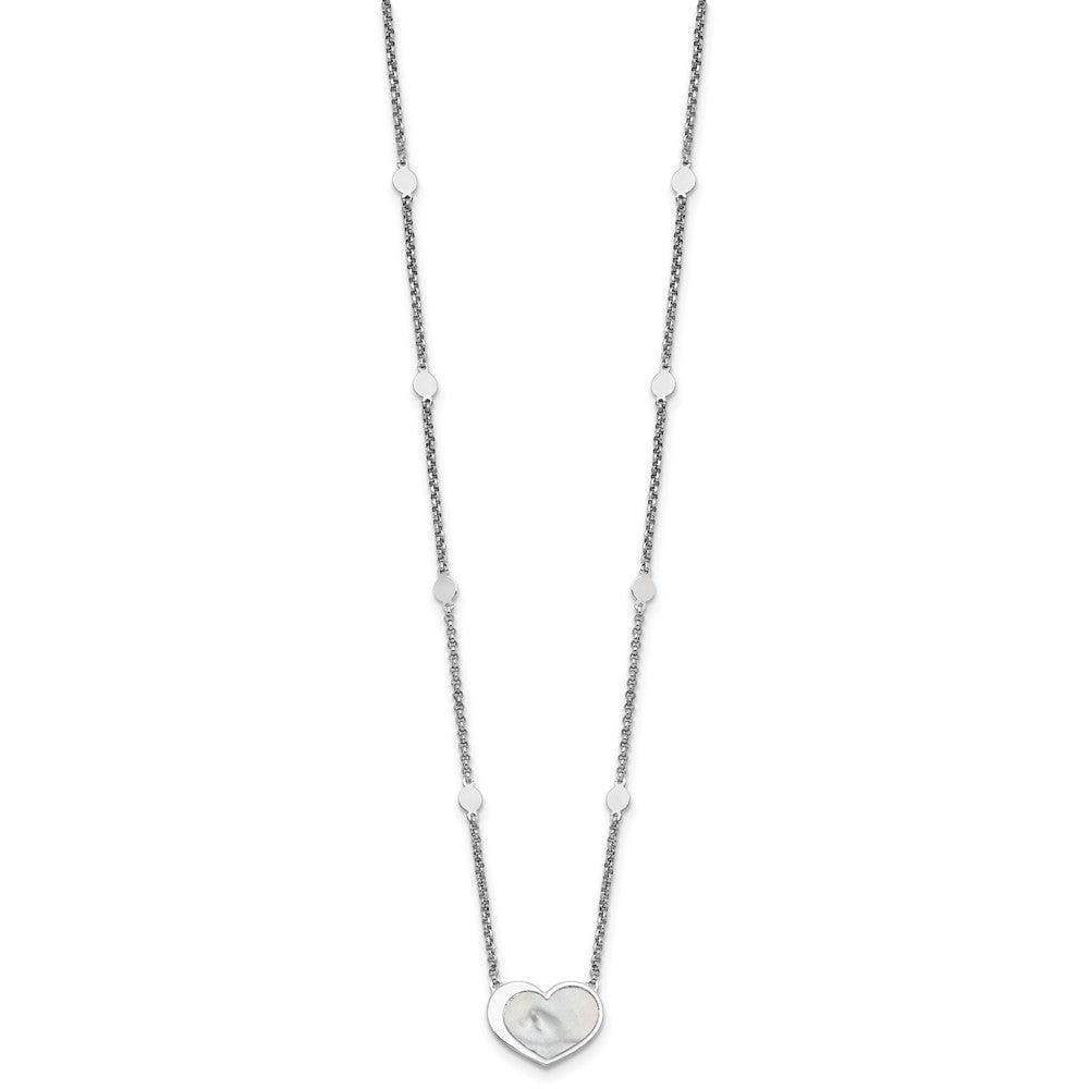 Sterling Silver Rhod-plated Mother of Pearl Heart 16in w/1in ext Necklace 16 Inches