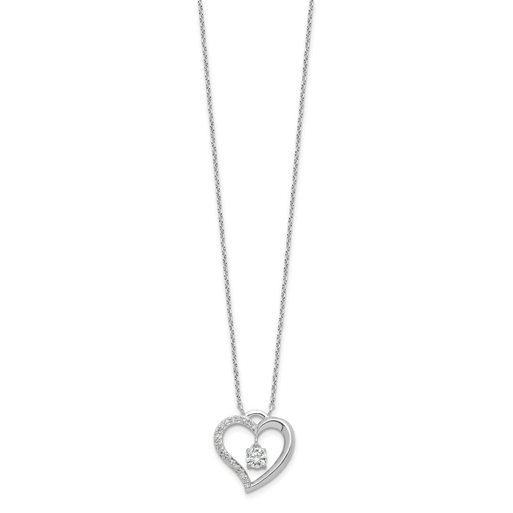 Sterling Silver Rhod-plated Polished CZ Open Heart w/1.25in Ext Necklace 16.5 Inches