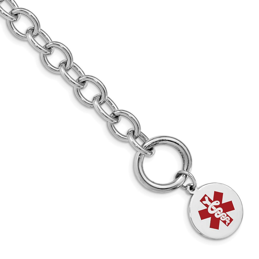Sterling Silver Rhodium Engraveable Enamel Disc Medical ID Bracelet 7.75 inches