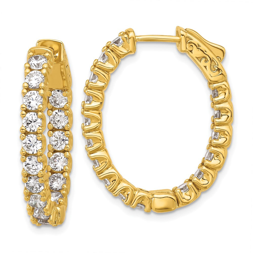Sterling Shimmer Sterling Silver Gold-tone Flash Gold-plated 3mm CZ 32 Stone Oval In and Out Hinged Hoop Earrings