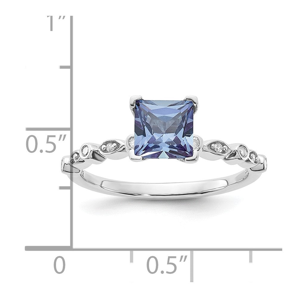 Sterling Silver Polished 6mm Cr Alexandrite and Diamond Ring
