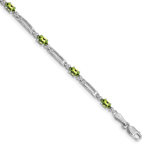 14k White Gold Diamond and Peridot Bracelet 7  inches