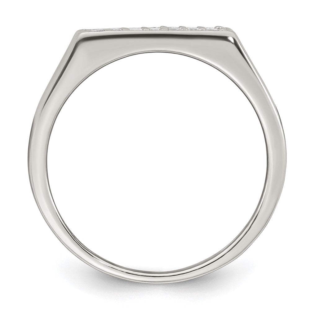 Sterling Silver Polished White CZ Rectangular Size 9 Mens Ring