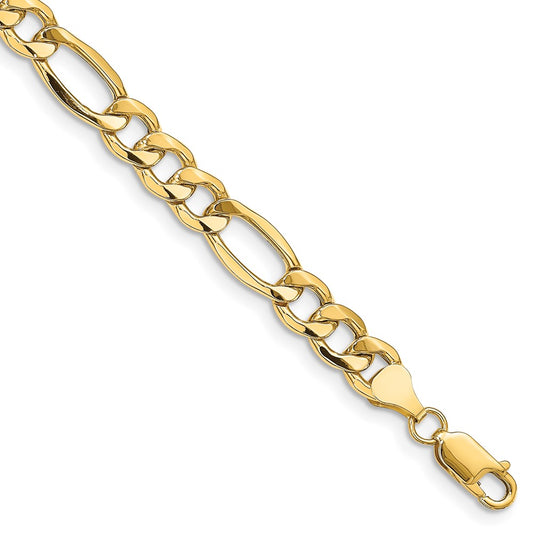 14K 7 inch 8.5mm Semi-Solid Figaro with Lobster Clasp Bracelet 7  inches