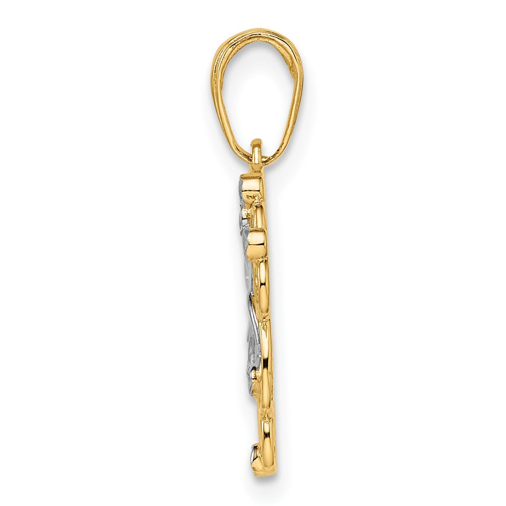 14k and White Rhodium Diamond-cut Floral Pendant