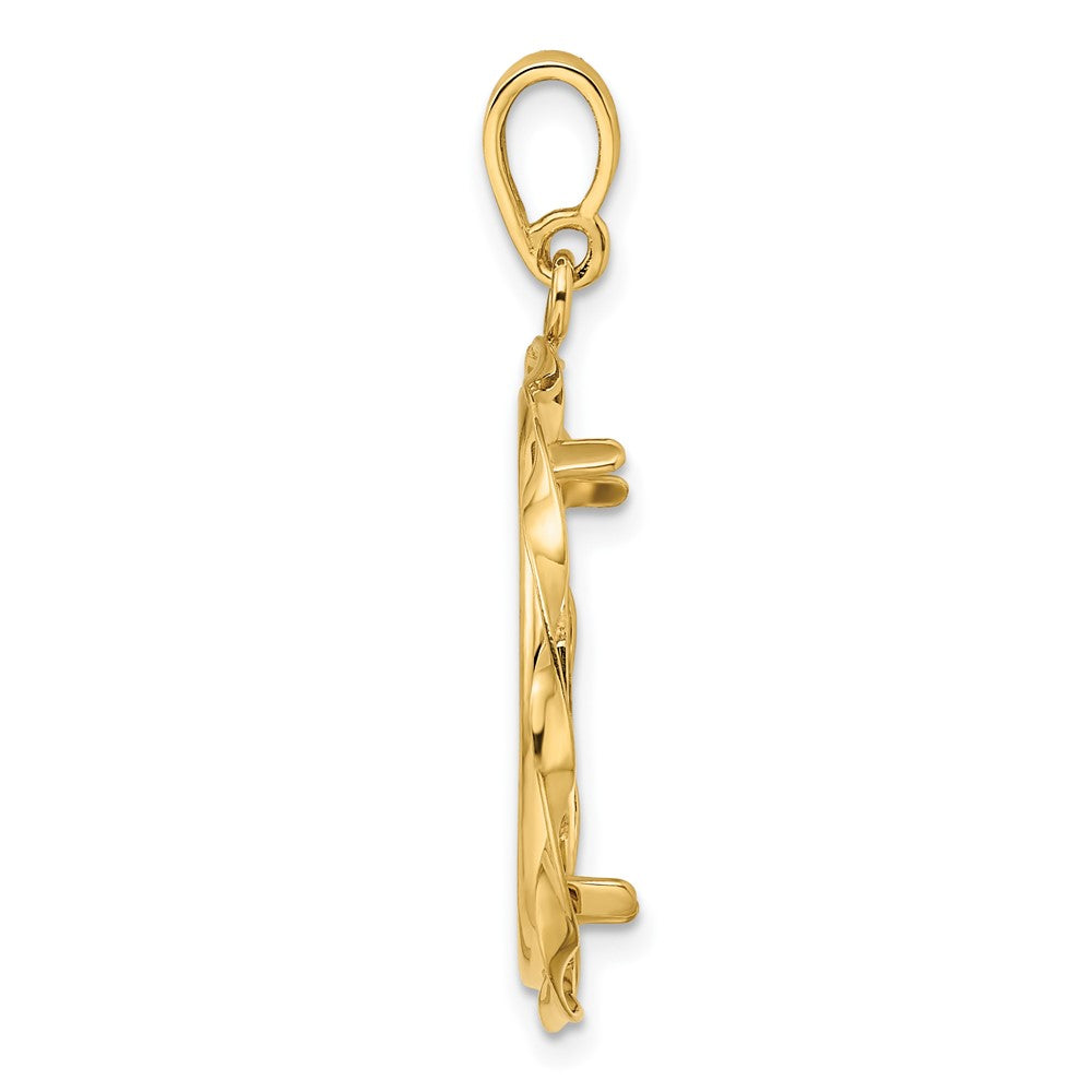 Wideband Distinguished Coin Jewelry 14k Polished Hand Twisted Ribbon 21.6mm Prong Coin Bezel Pendant