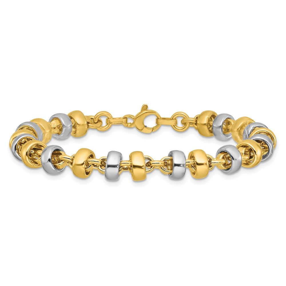 14K w/Wht Rhodium Polish Moveable Beaded Link Bracelet 7.5  inches