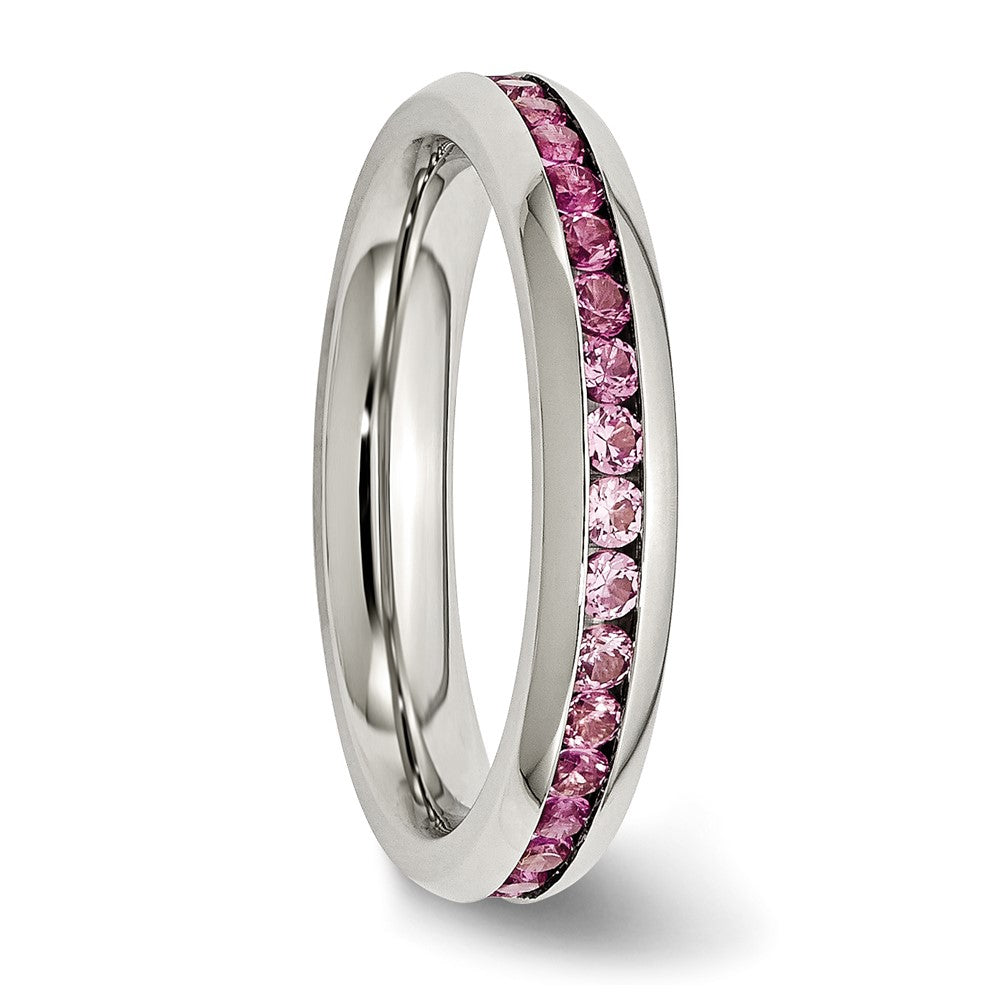 Stainless Steel Polished 4mm July Dark Pink CZ Ring Size - 6