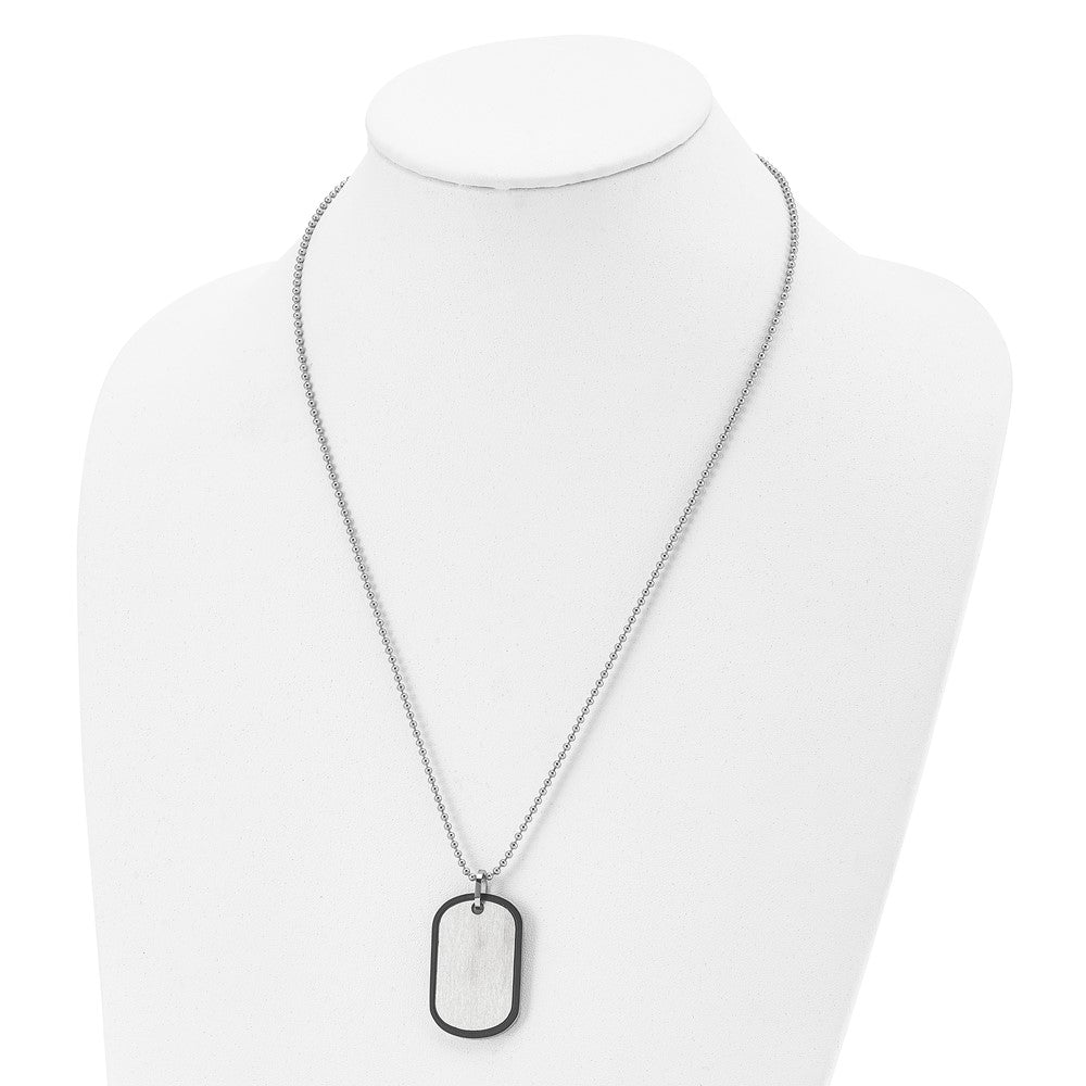 Stainless Steel Brushed Black IP-plated Edge Dog Tag 22in Necklace