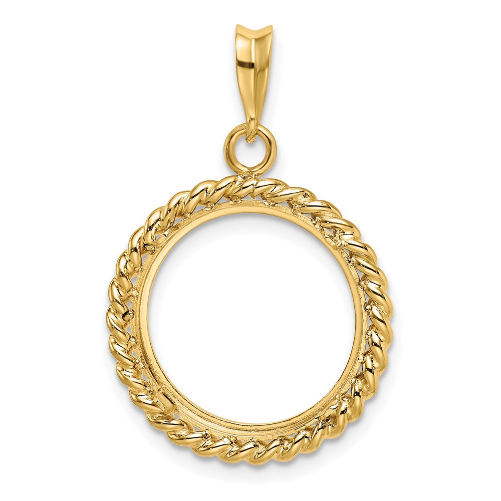 Wideband Distinguished Coin Jewelry 14k Polished with Twisted Wire 16.5mm Prong Coin Bezel Pendant