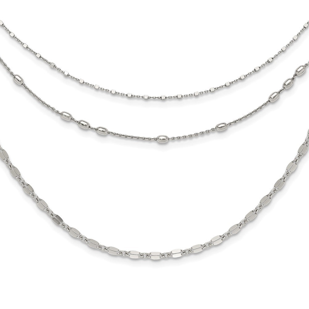 Sterling Silver Rhodium-plated Beaded Layered with 2in .ext Necklace 15.5 Inches