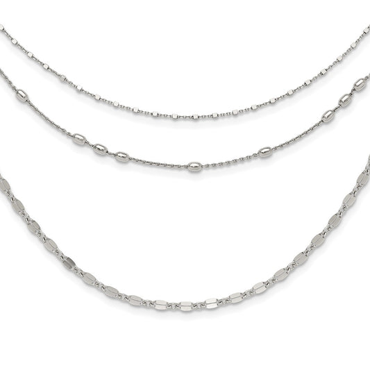 Sterling Silver Rhodium-plated Beaded Layered with 2in .ext Necklace 15.5 Inches