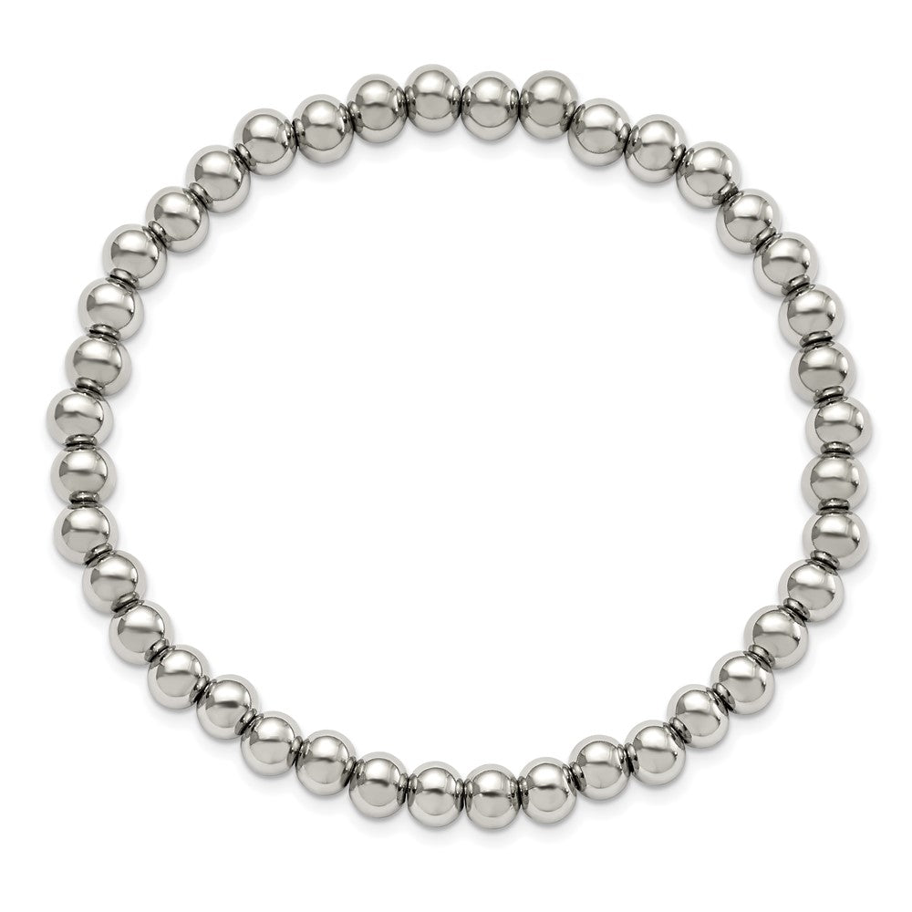 Stainless Steel Polished Beaded Stretch Bracelet