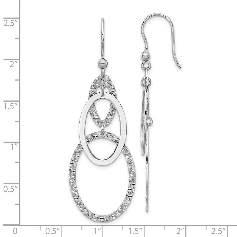 Sterling Silver Rh-plated Polished/Textured Ovals Dangle Earrings