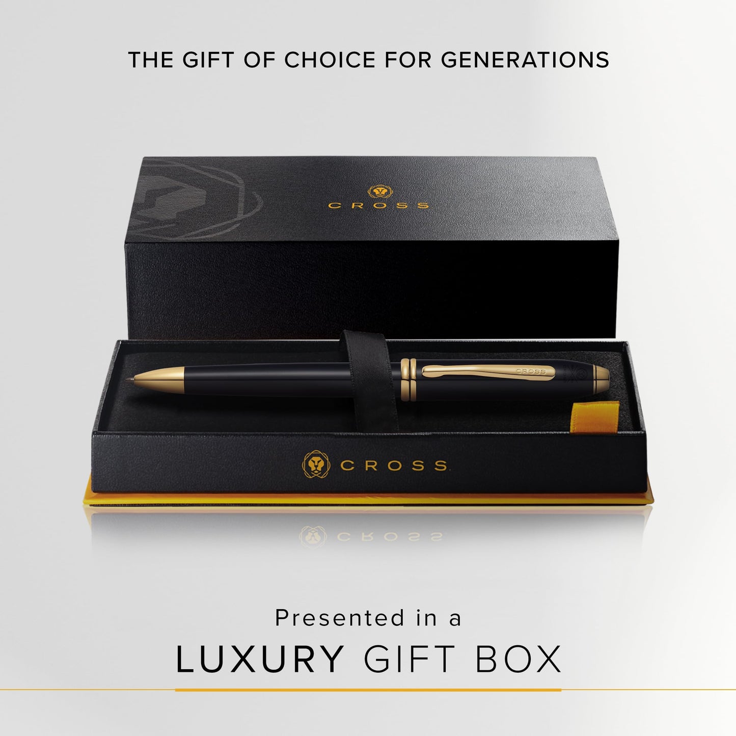 Cross Townsend Refillable Ballpoint Pen, Medium Ballpen, 23 Carat Gold-Plated Appointments, Includes Luxury Gift Box - Black Lacquer