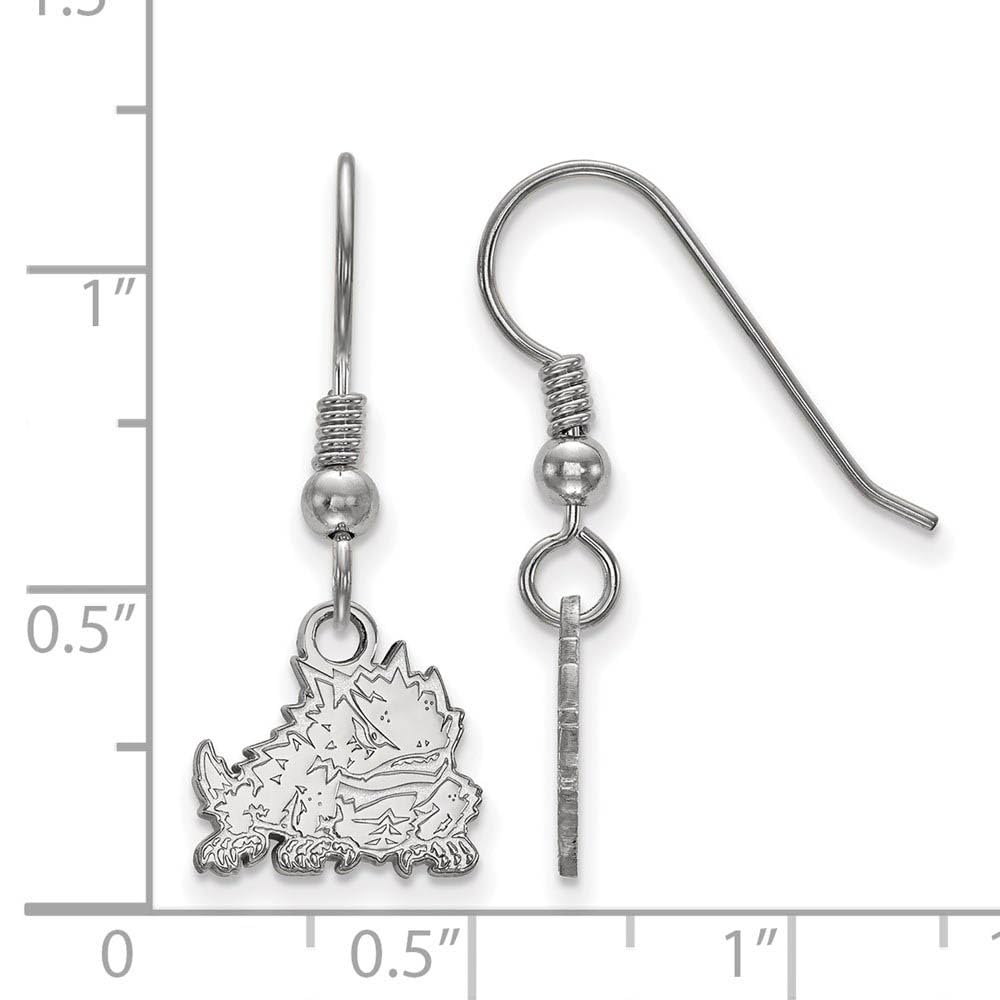 Sterling Silver Rhodium-plated LogoArt Texas Christian University Horned Frog Extra Small Dangle Wire Earrings QSS020TCU