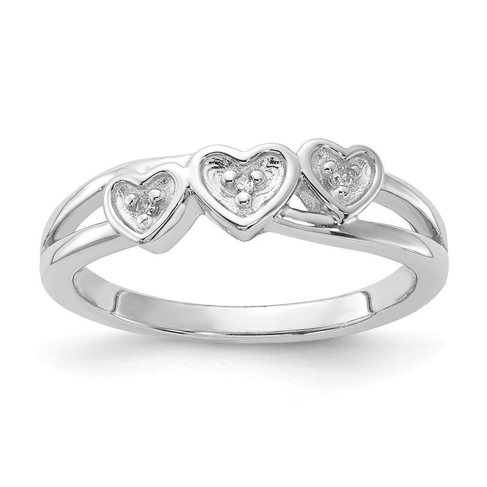 Sterling Silver Polished Diamond Triple Heart Ring
