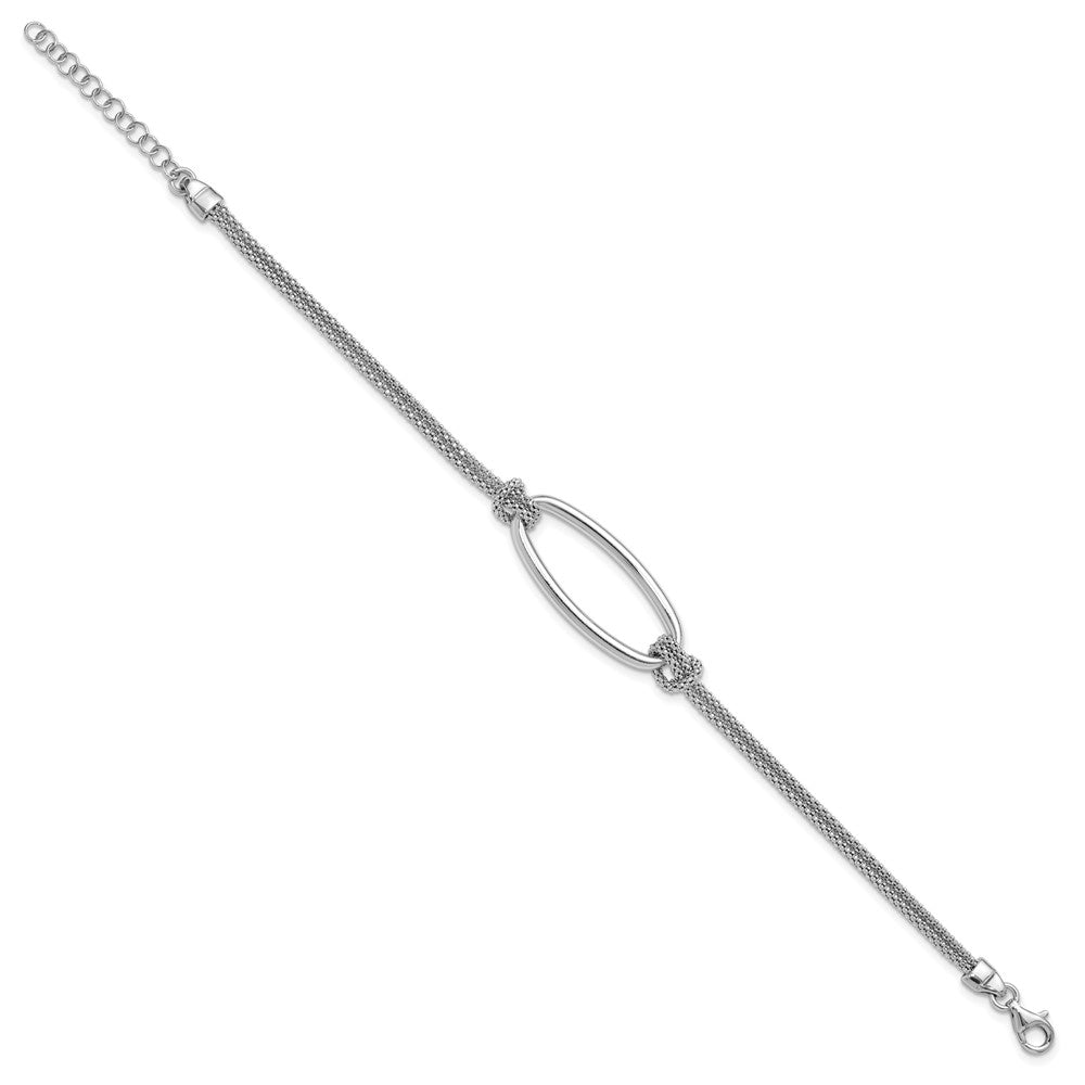SS RH-plat Polish/Dia-cut Oval 2-Strand w/1.25in ext. Bracelet 8  inches