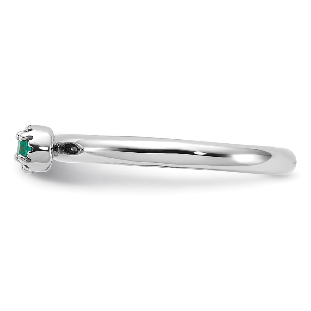 Sterling Silver Stackable Expressions Rhodium-plated Created Emerald and White Topaz Key Ring Size -10
