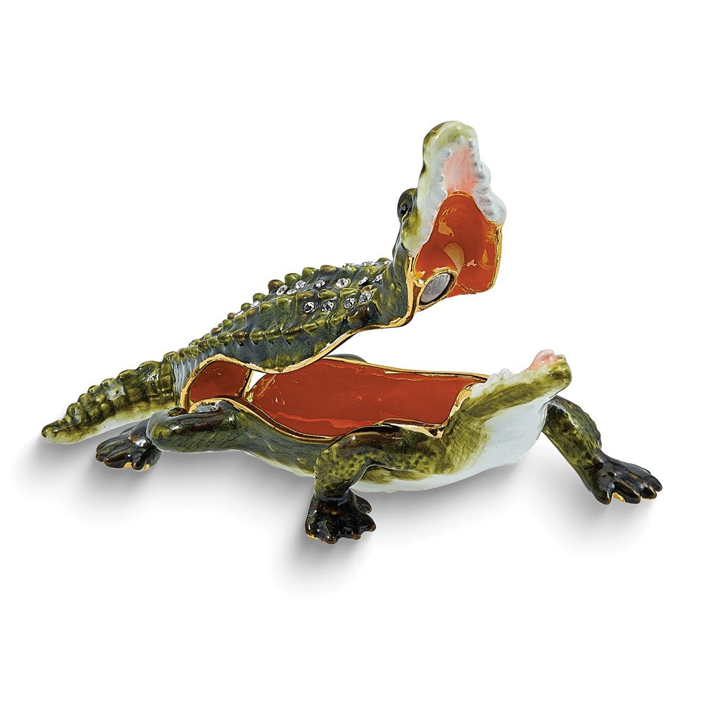 Luxury Giftware by Jere Bejeweled CARL Crocodile Trinket Box with Matching 18 inch Necklace