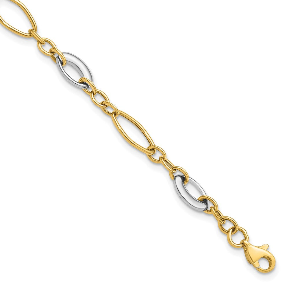 14K Two-tone Polished Fancy Link Bracelet 7.5  inches