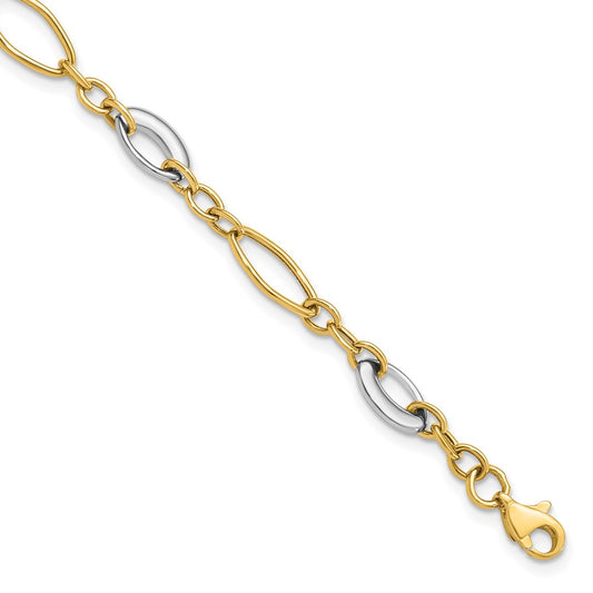 14K Two-tone Polished Fancy Link Bracelet 7.5  inches