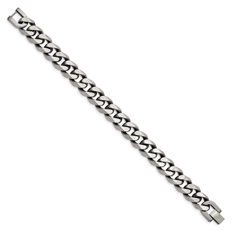 Stainless Steel Antiqued and Brushed 13mm Curb 8.5in Bracelet 8.5 inches