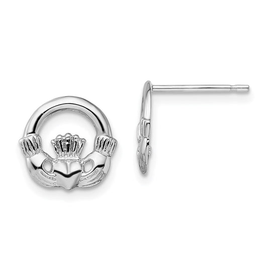De-Ani Sterling Silver Rhodium-Plated Polished Claddagh Post Earrings