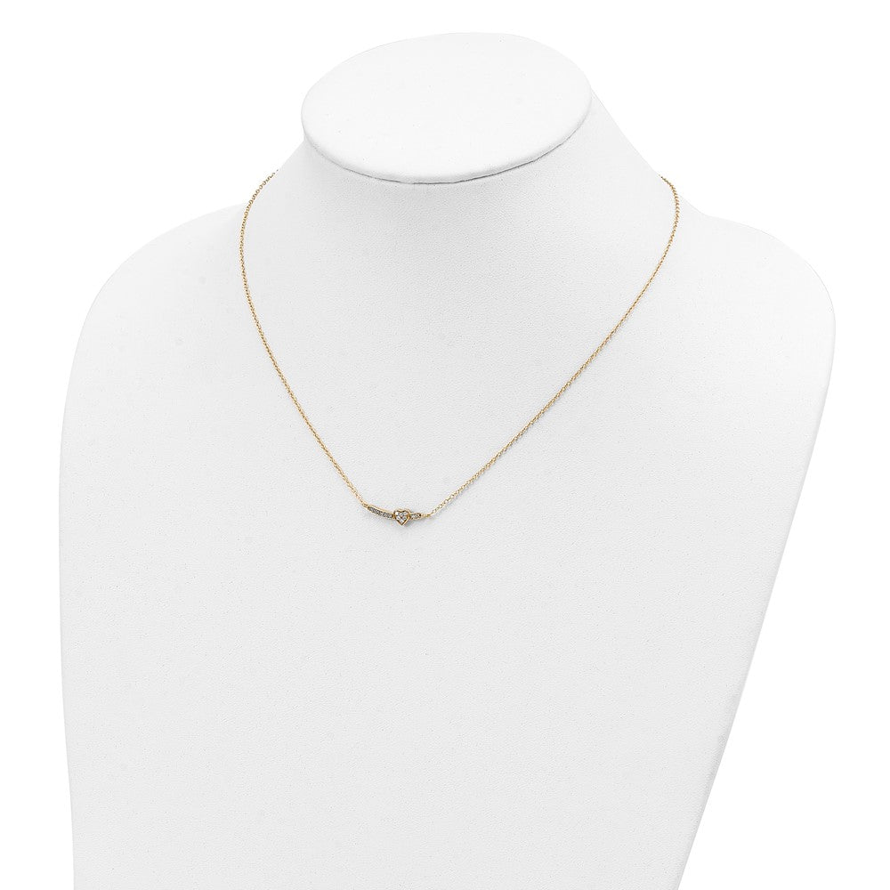 Sterling Silver Gold-tone White CZ Heart w/2 in ext. Necklace