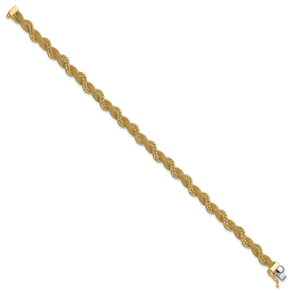 14K Polished/Textured and Diamond-cut Twisted  Bracelet 8  inches