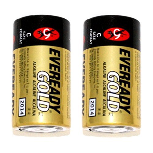 Eveready Gold Alkaline C Batteries, 2 Pack of C Cell Batteries