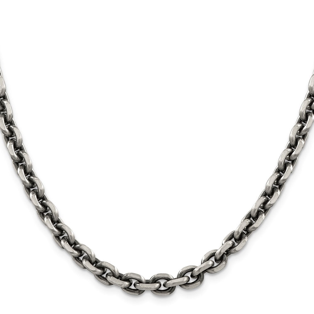 Sterling Silver Antiqued 7.0mm D/C Elongated Open Link Chain 24 Inches