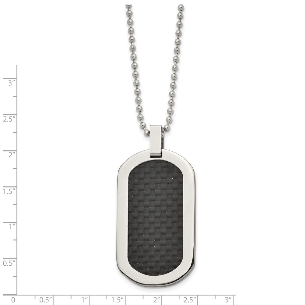 Titanium Polished Black Carbon Fiber Inlay Dog Tag 24in Necklace
