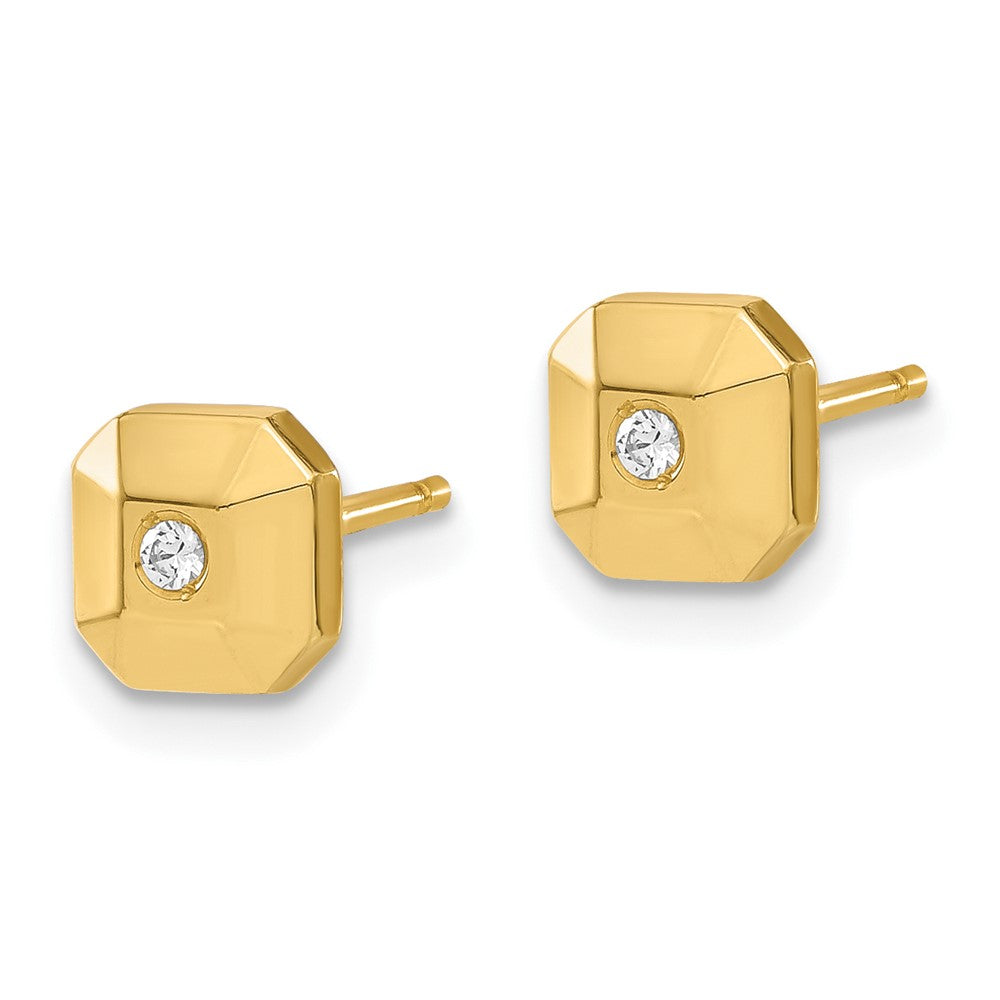 14ky Polished Faceted Square & CZ Post Earrings