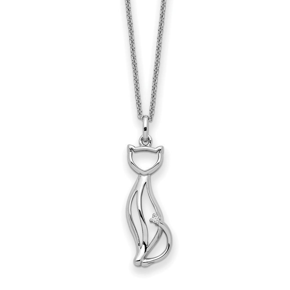Sentimental Expressions Sterling Silver Rhodium-plated CZ Purrfect Love Cat 18in Necklace 18 Inches