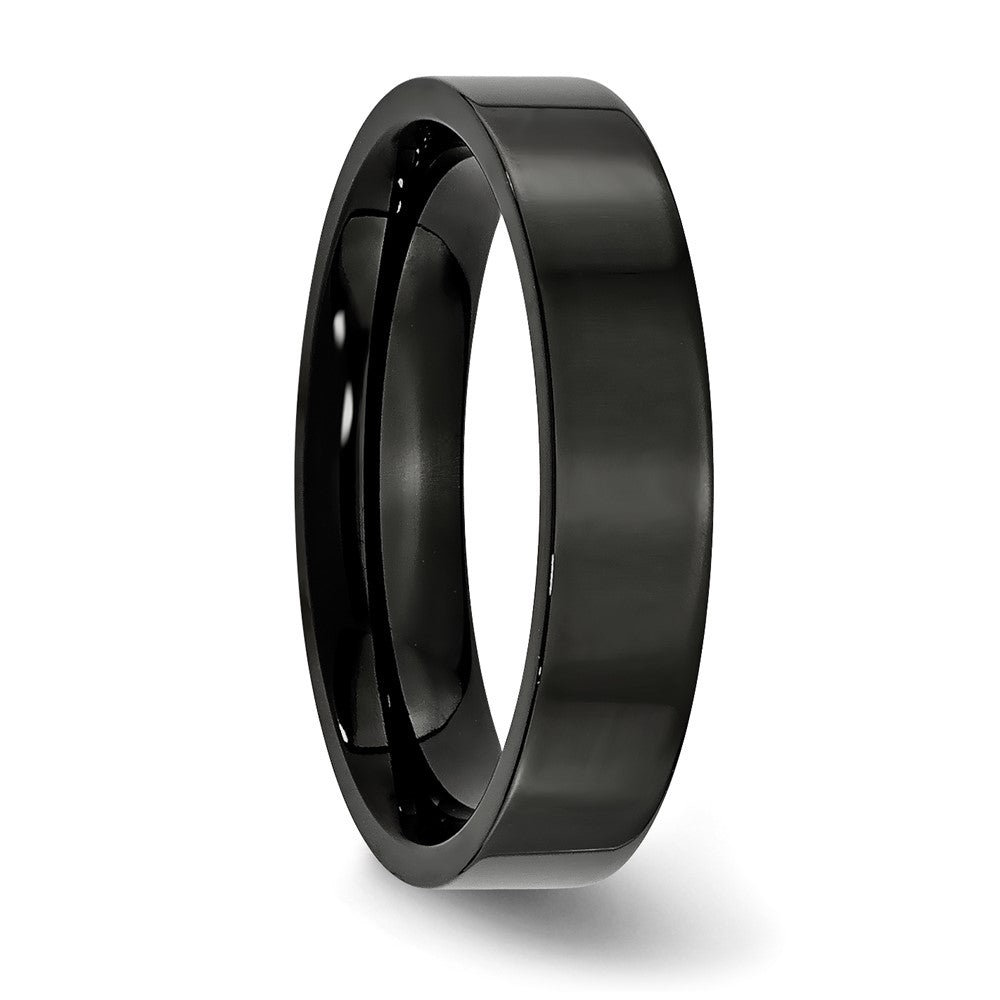 Stainless Steel 5mm Black IP-plated Polished Flat Band Size - 10.5