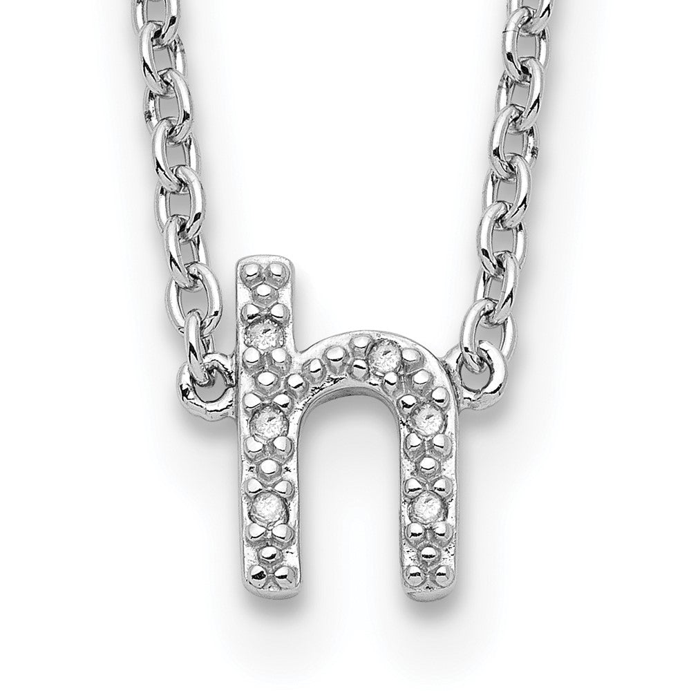 Sterling Silver Polished Diamond Initial h with 16 + 2 in ext Necklace