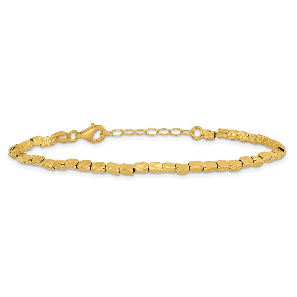 Sterling Silver Gold-plated Polished/Hammered w/1in ext. Bracelet 8  inches