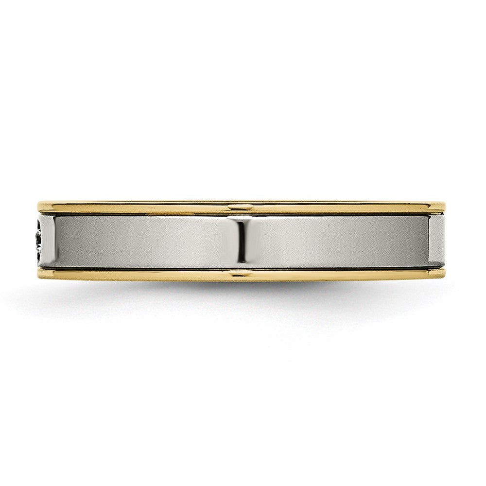 Titanium Polished Yellow IP-plated w/CZ 5mm Grooved Comfort Fit Band Size - 7.5
