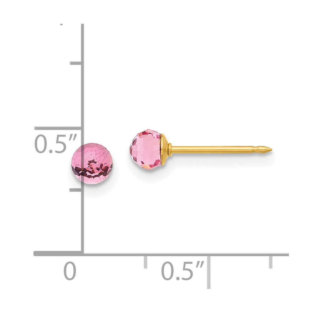 Inverness 14K Polished 4mm Pink Crystal Faceted Ball Piercing Earrings