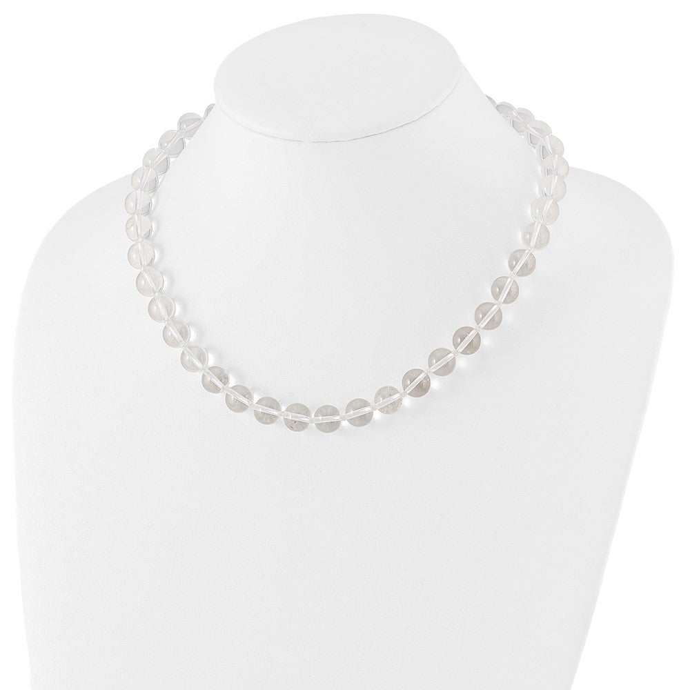 Sterling Silver 10-10.5mm Smooth Beaded Clear Crystal Necklace