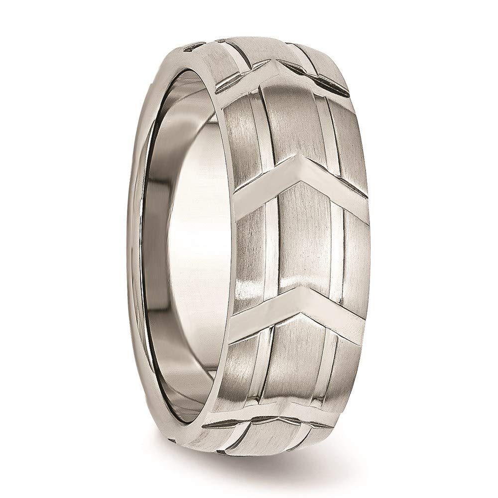 Stainless Steel Brushed and Polished 8mm Grooved Band Size - 12