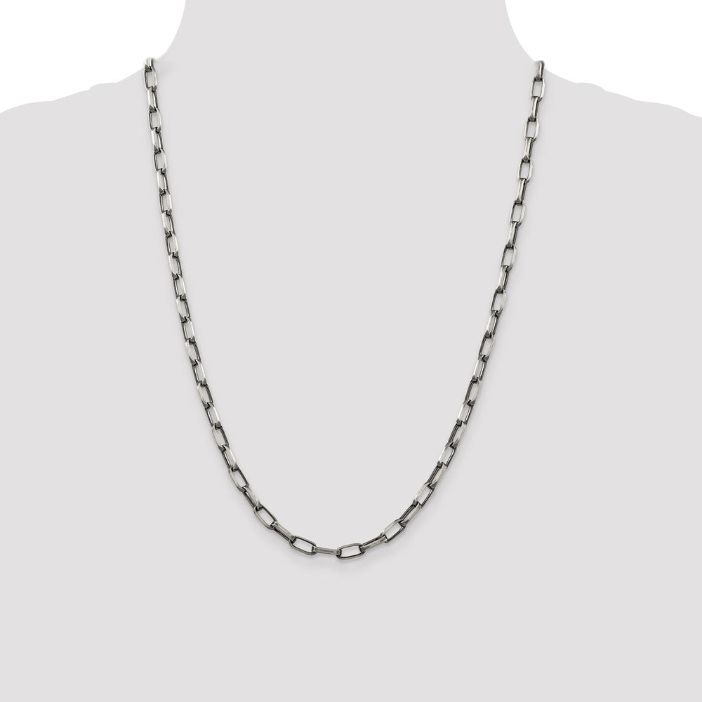 Sterling Silver Antiqued 4.8mm Elongated Open Link Chain 24 Inches