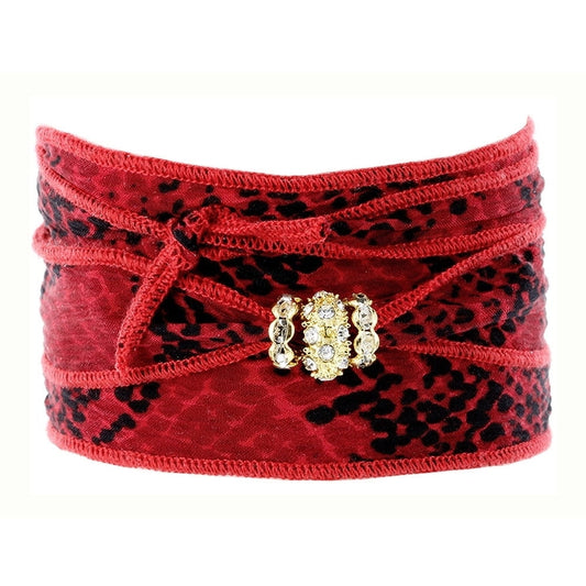 Belle Amore Silk Wrap W / Brass & Crystal Spacers Bracelet