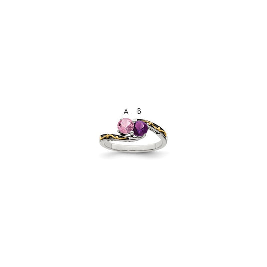 Sterling Silver Antiqued w/14k 2-stone Mother's Ring Mounting